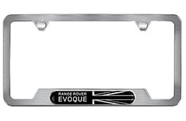 License Plate Frame - Evoque with Black Union Jack, Brushed Steel